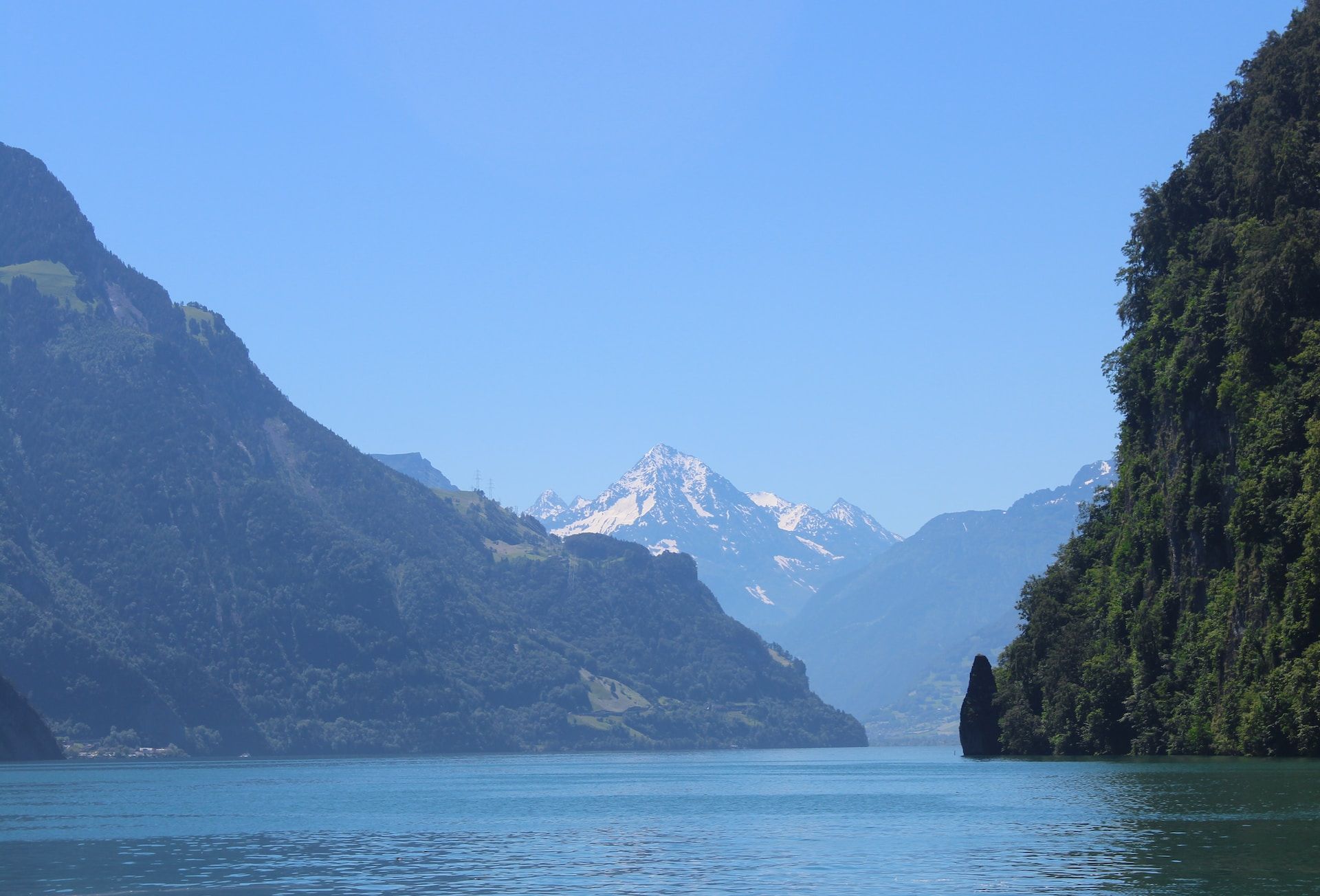 Lake Lucerne Mountains blue sky Switzerland 