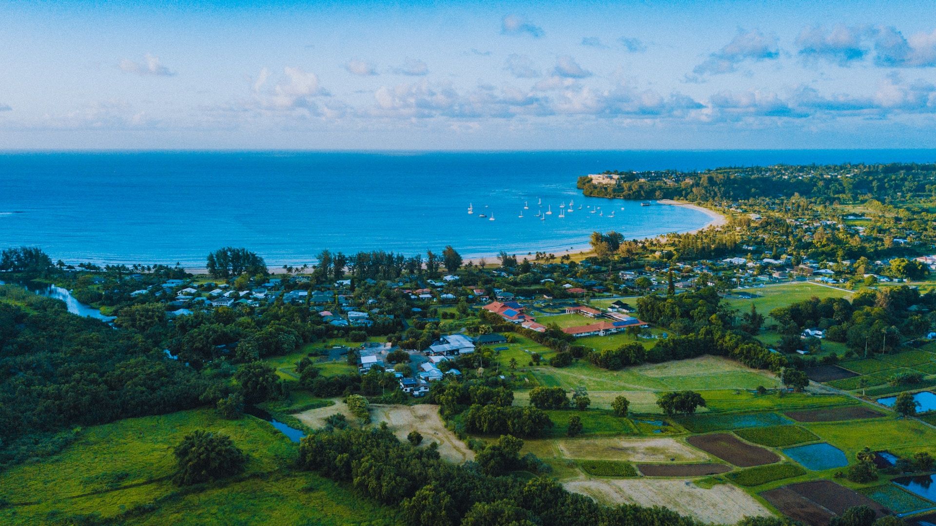 An aerial view of Hanalei, Hawaii, United States 
