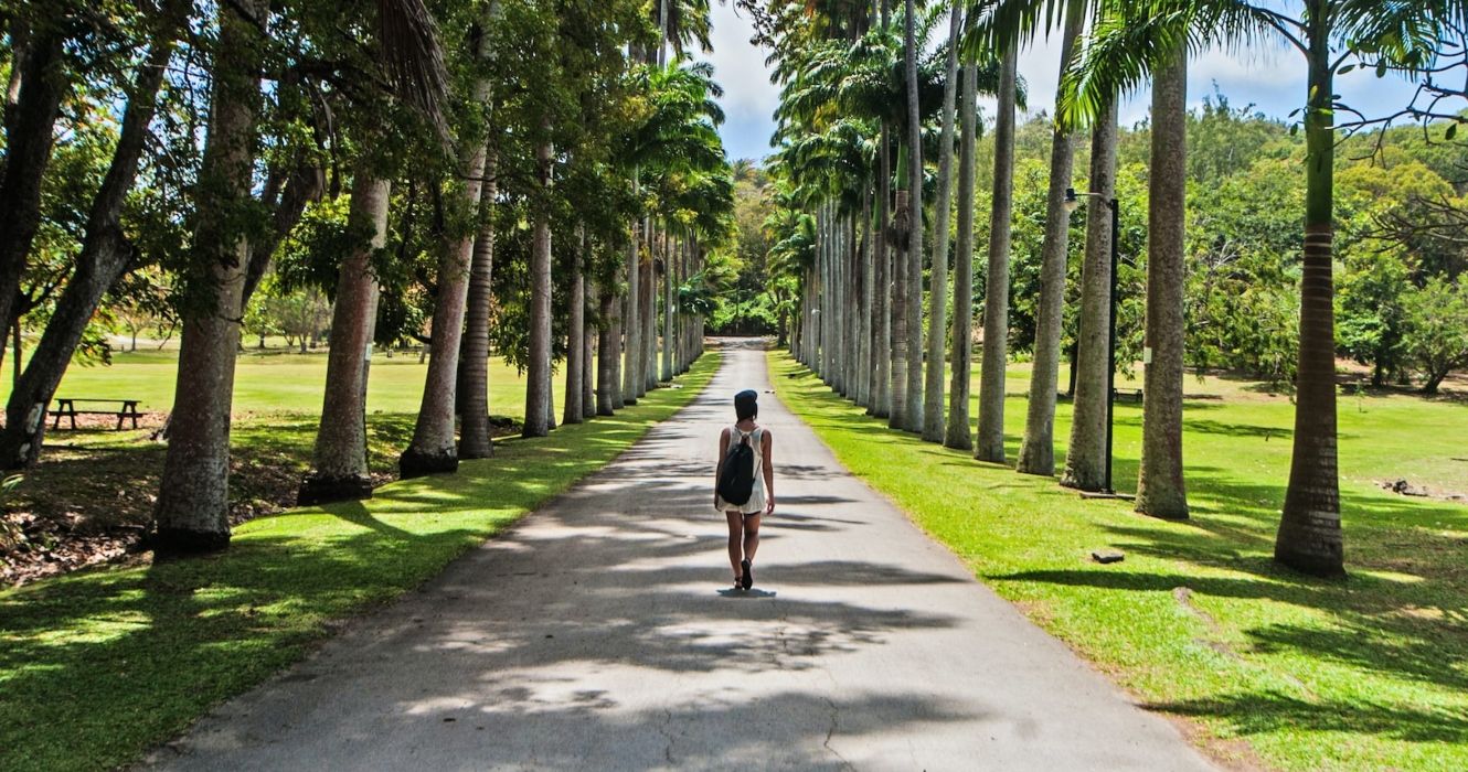 A person walking at Codrington College, Barbados