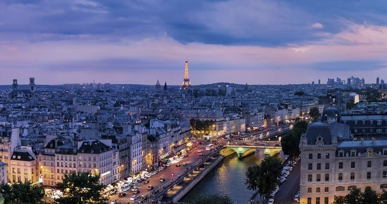 A view of Paris, France at night