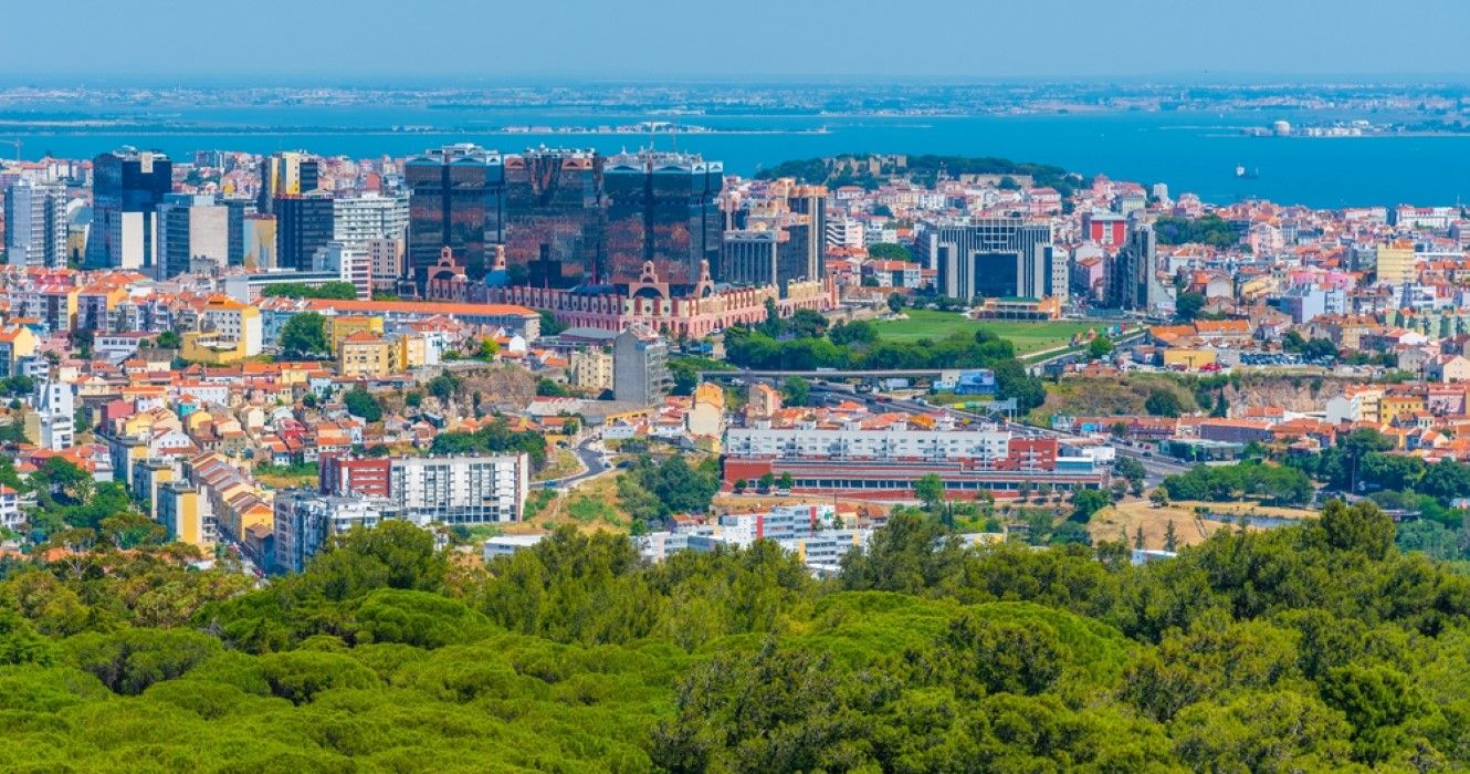 Aerial view of downtown Lisbon from Monsanto, Portugal