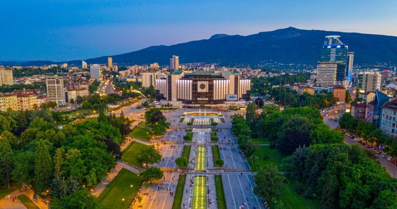 aerial view of the national palace of culture in sofia bulgaria