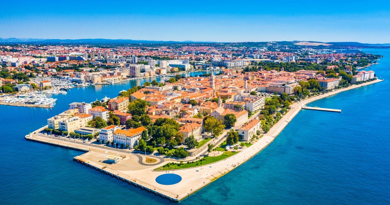 Aerial view of Zadar, Croatia and the water