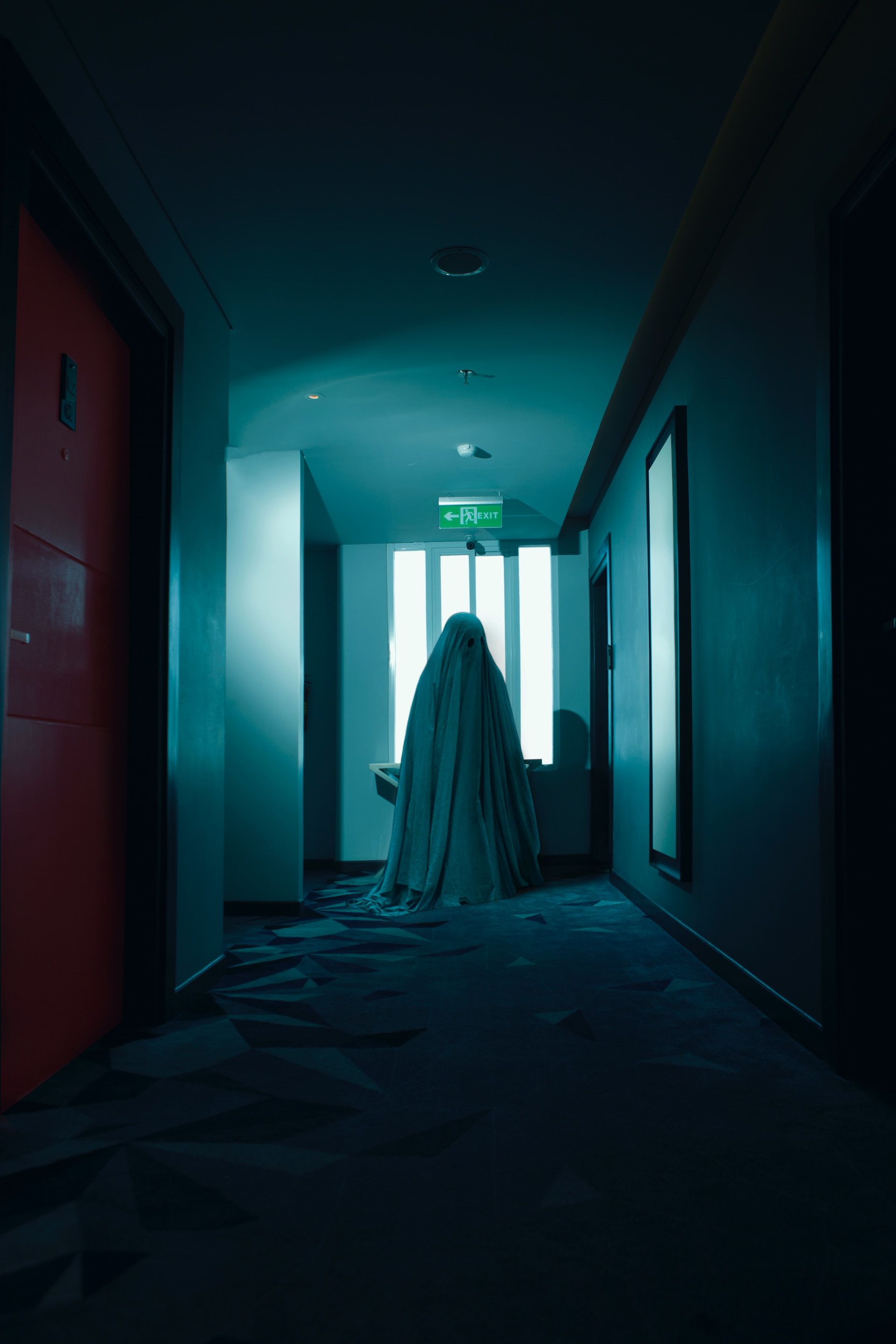 Ghost in a hotel corridor