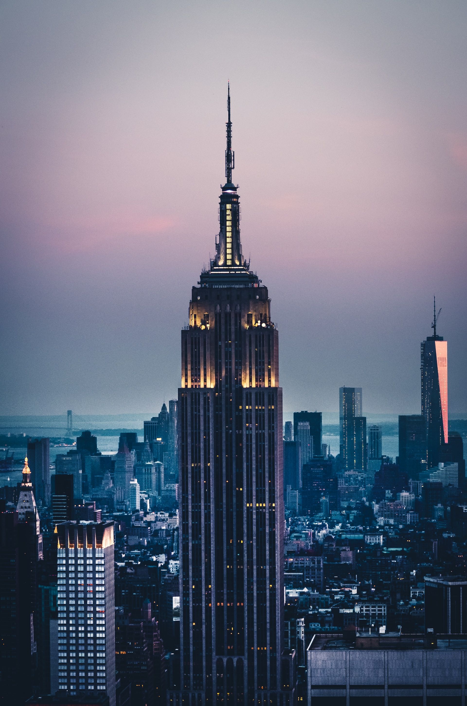 View of the Empire State Building at dusk in New York City