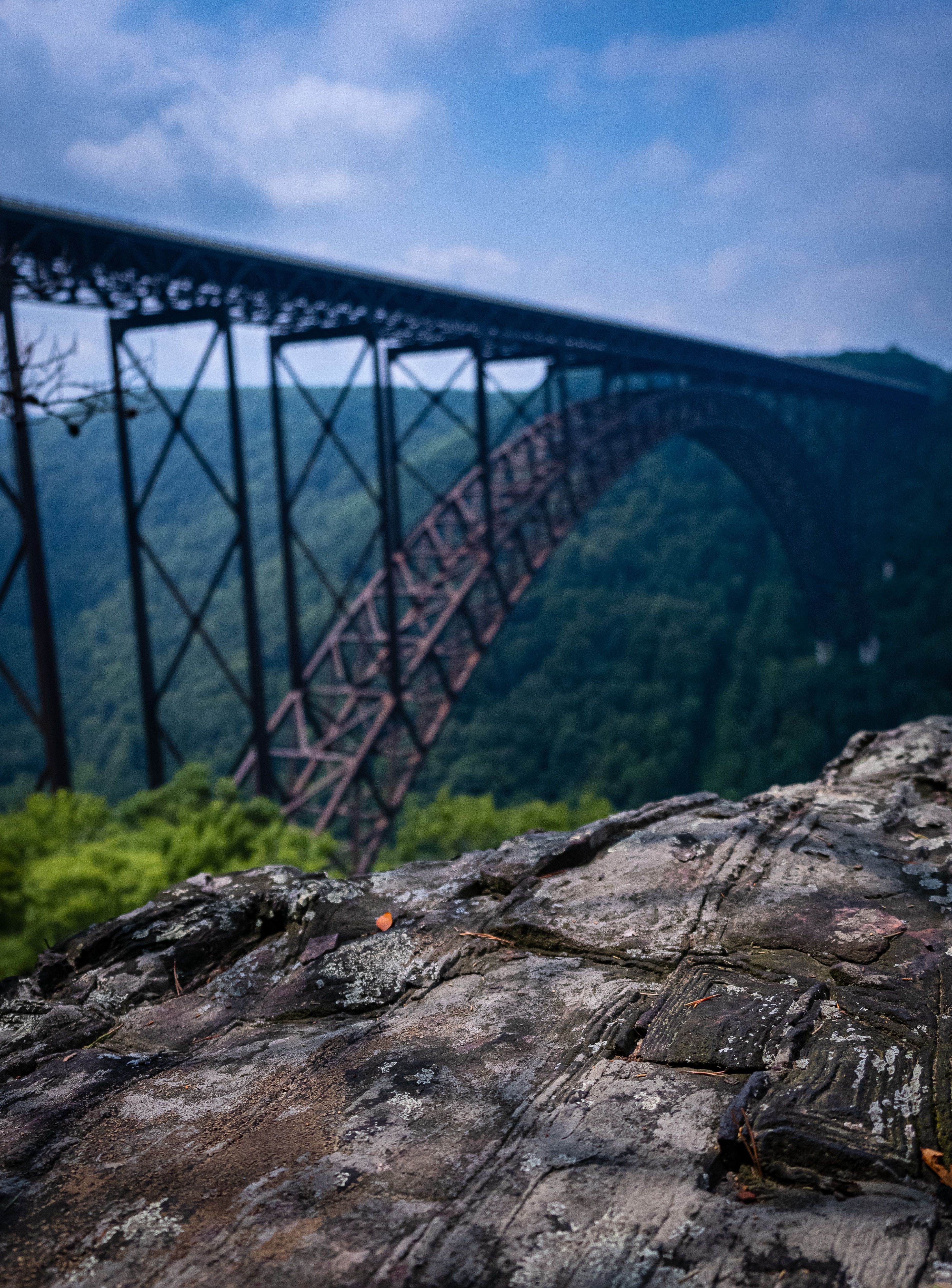 A bridge near a rock in New River Gorge, West Virginia