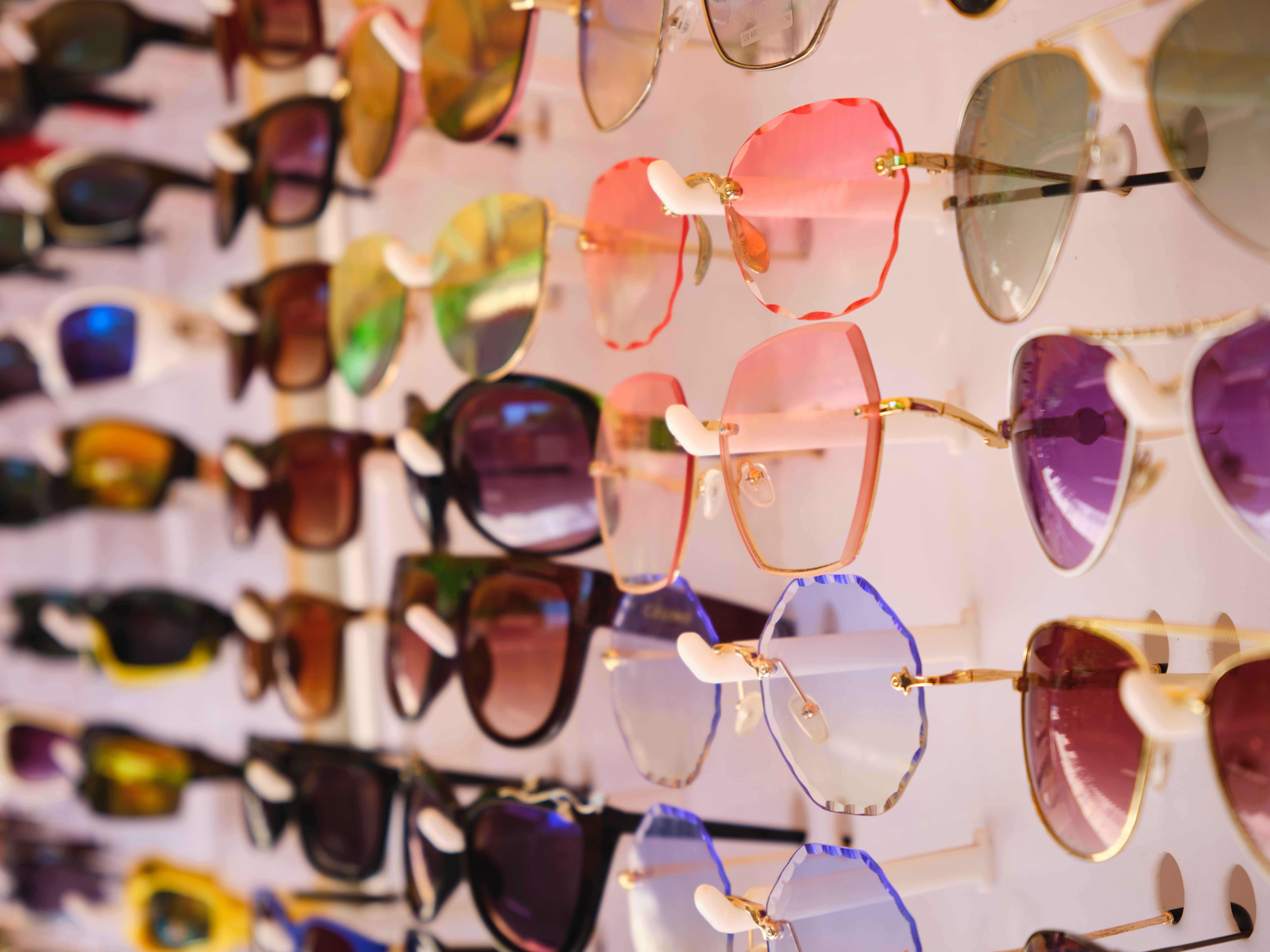 A wide variety of sunglasses on display