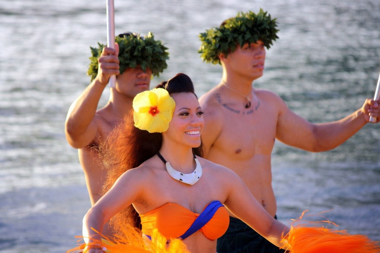 Hawaiian Luau performers on a beach