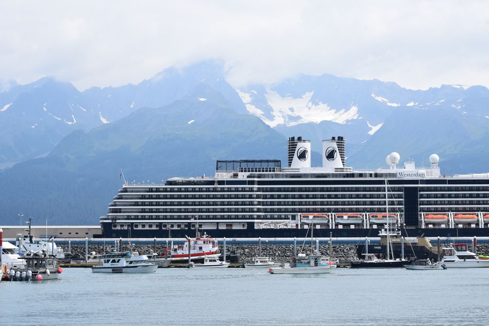 Holland America Line passenger cruise ship docked in Alaska