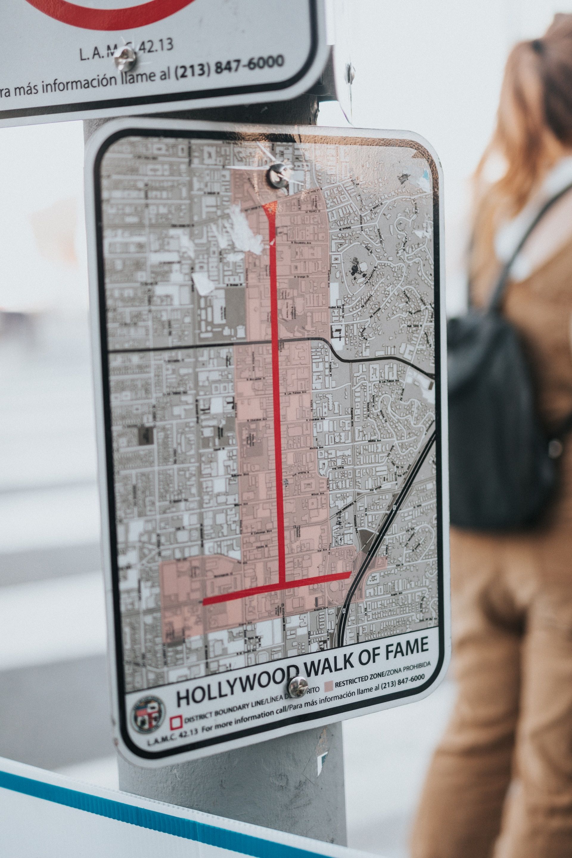Hollywood Walk of Fame Street sign with map
