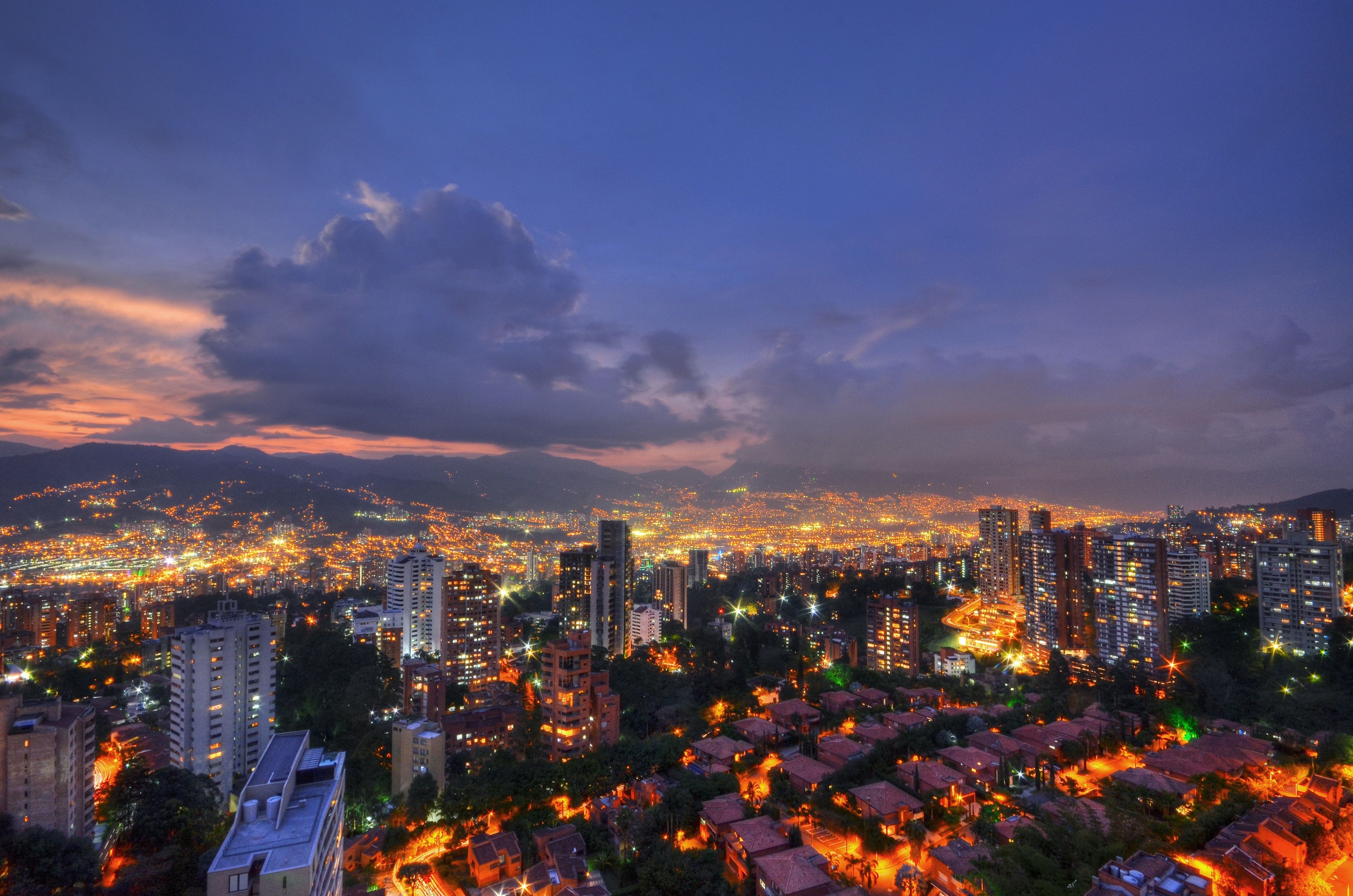 Striking view of Medellin at night in Colombia, one of the best countries for digital nomads