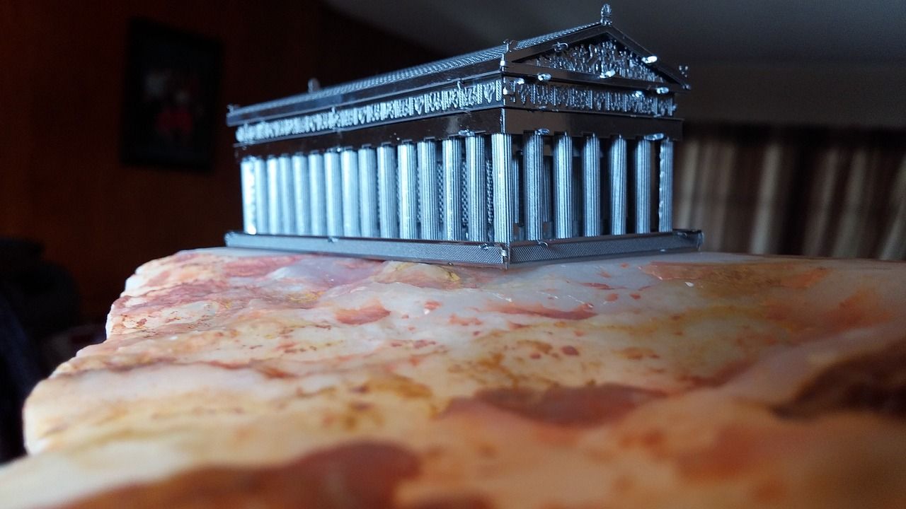 a tiny model of Parthenon, Athens