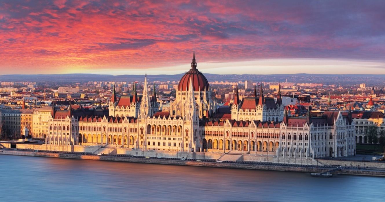 Budapest parliament in Budapest, Hungary, at sunrise