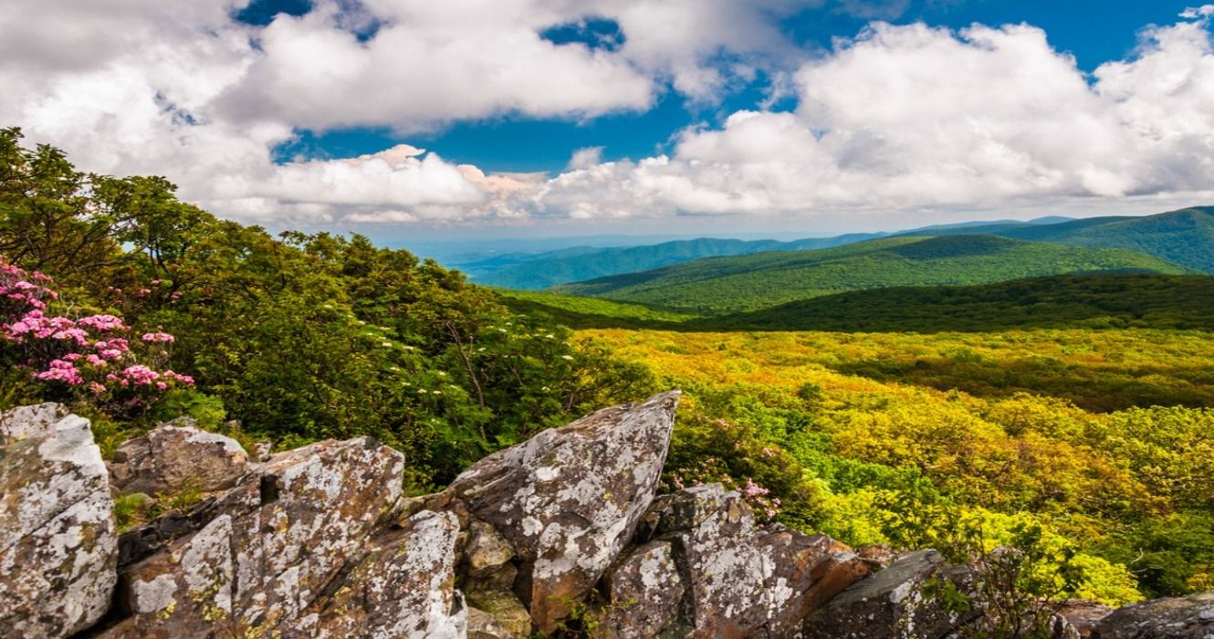 View of the Blue Ridge from the cliffs on Stony Man Mountain in Shenandoah National Park, Virginia, USA