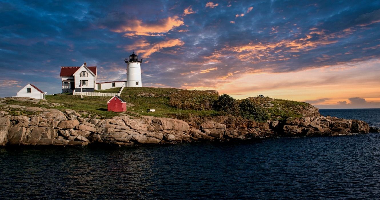 A view of the Nubble Lighthouse at Long Sands Beach in York, Maine, United States