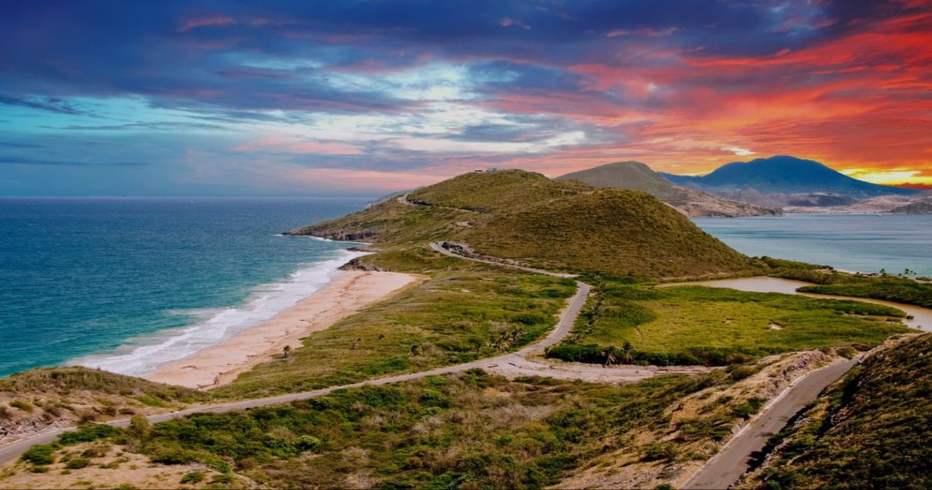 Point of Land in St. Kitts, Caribbean, at sunset