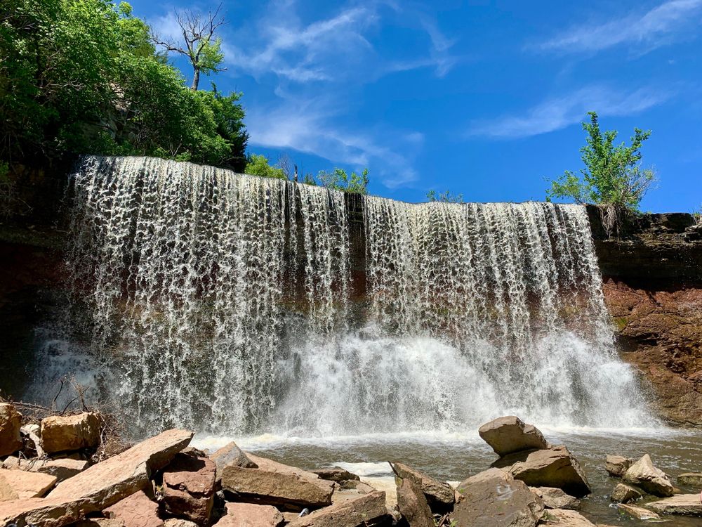 Cowley County State Lake Waterfall, a popular attraction in Kansas, USA