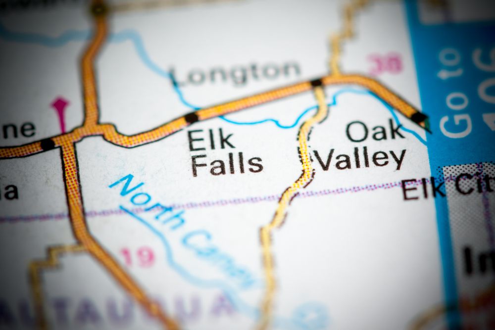 Elk Falls, Kansas, on a map