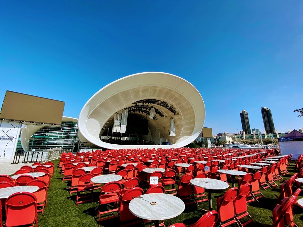 The Rady Shell concert venue at Jacobs Park in the Embarcadero Marina, San Diego, California, USA