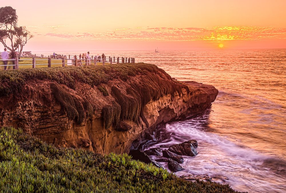 Sunset at La Jolla Cove, one of the best beaches in San Diego, California, USA