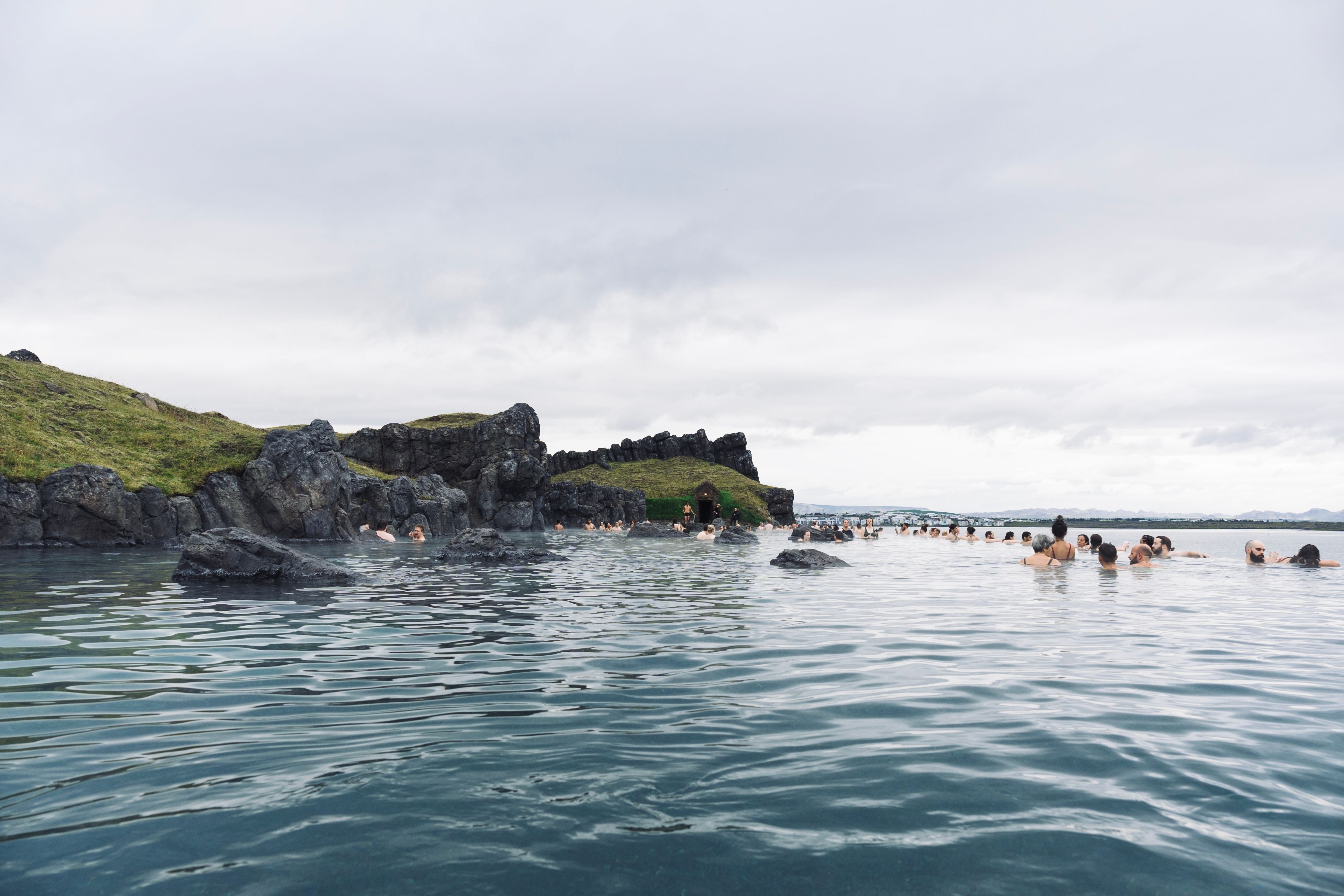 People at the Sky Lagoon in Iceland
