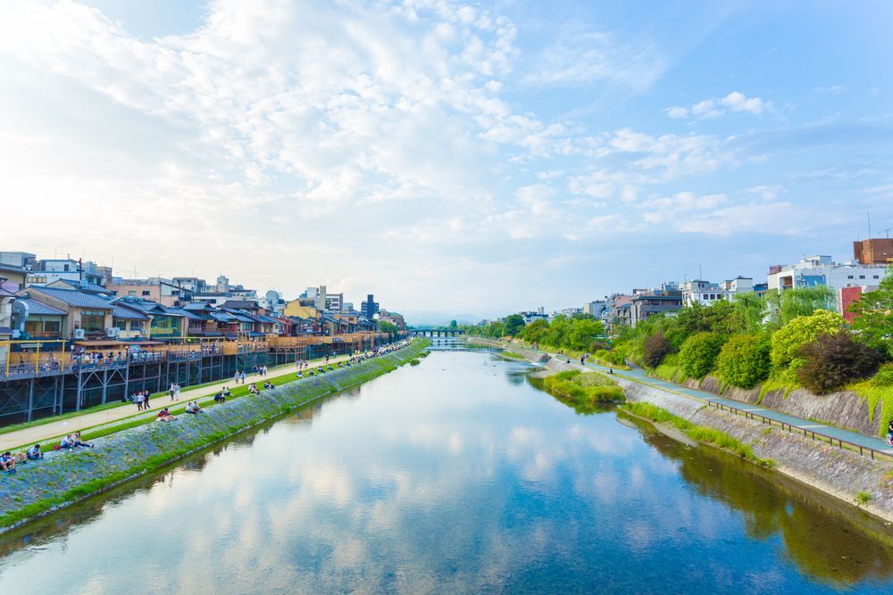 the banks of the Kamo River, Kyoto, Japan