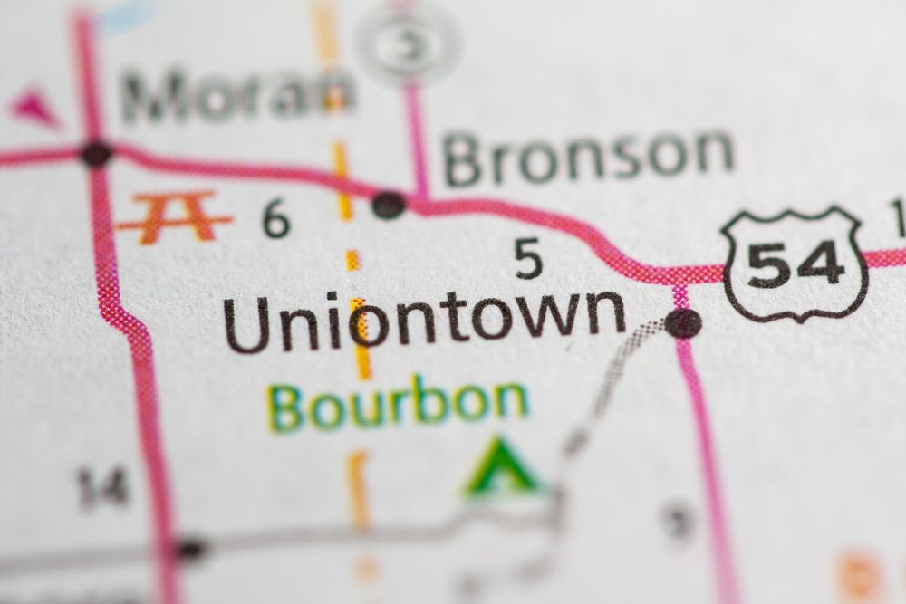 Uniontown, Kansas, on a map