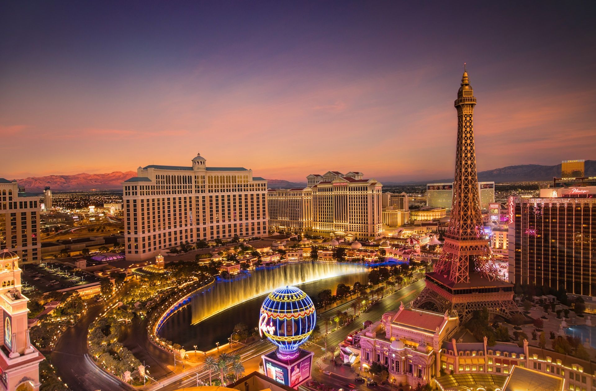 Aerial view of Las Vegas, Nevada, at sunset