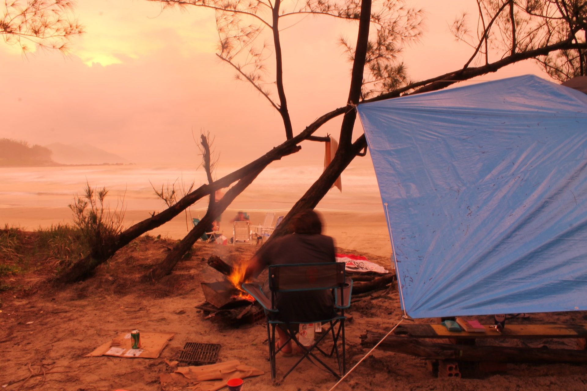 Tarp while camping on the beach