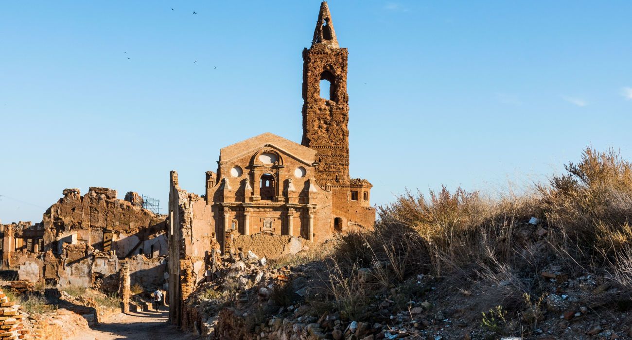 The ruins of Belchite town on a sunny day