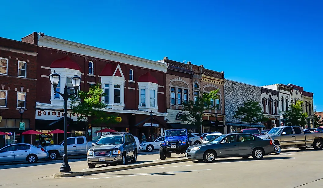 A busy Street in downtown Monroe, Wisconsin