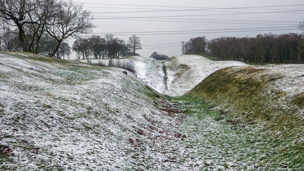 Winter scene of the ditches and ramparts of the Antonine Wall