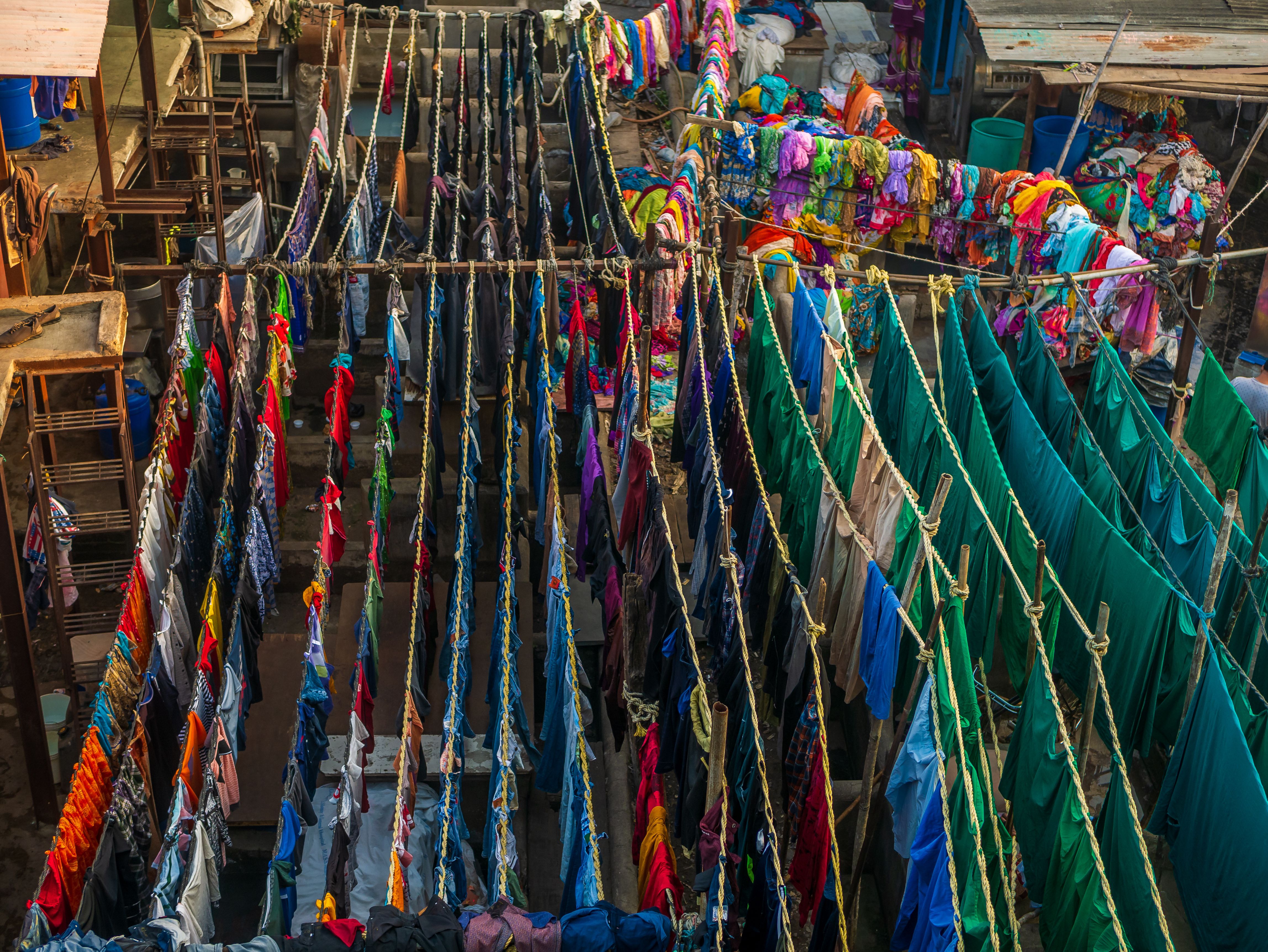 Colorful laundry hanging at the Mahalaxmi Dhobi Ghat