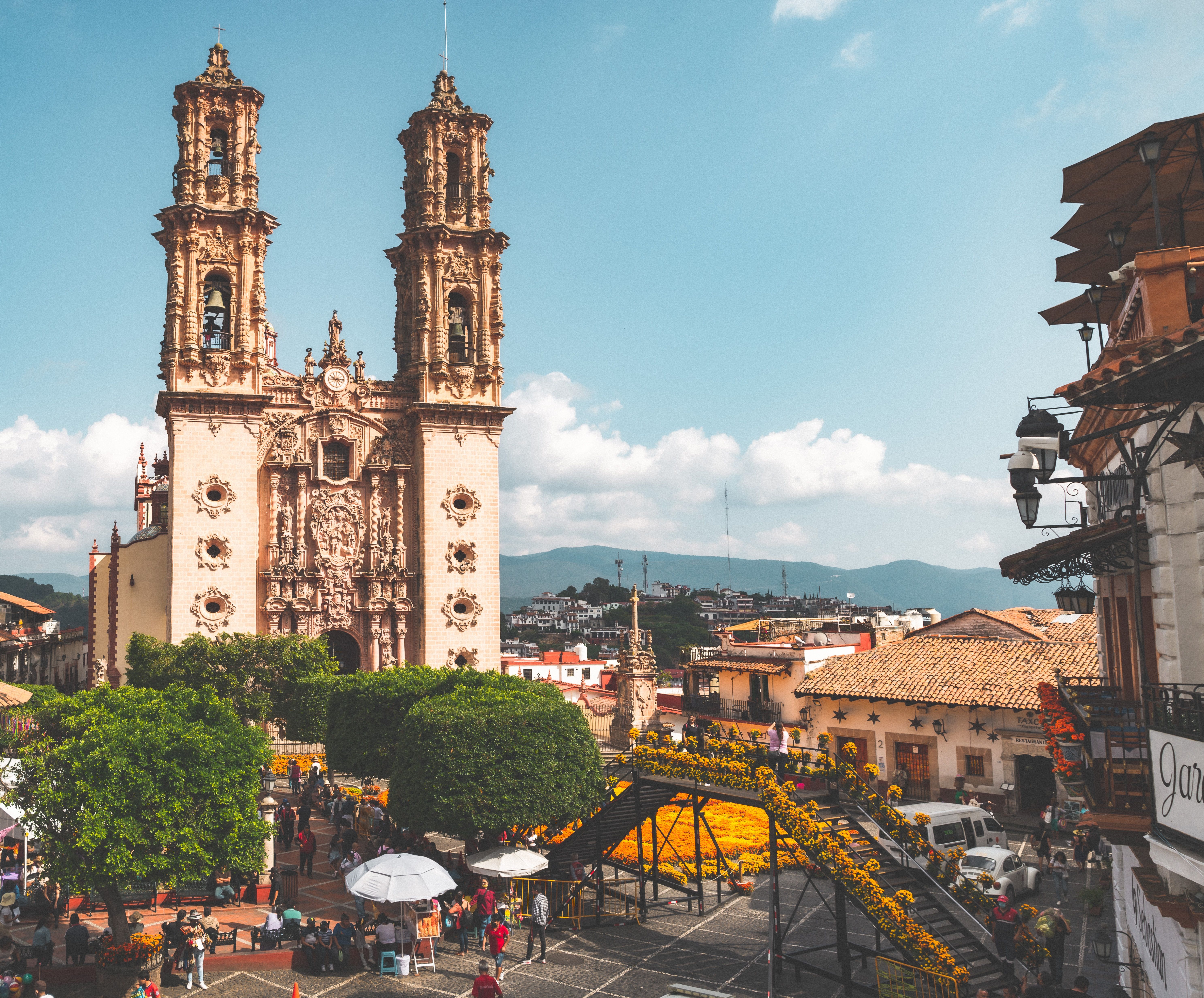 Large towering cathedral in Taxco Mexico