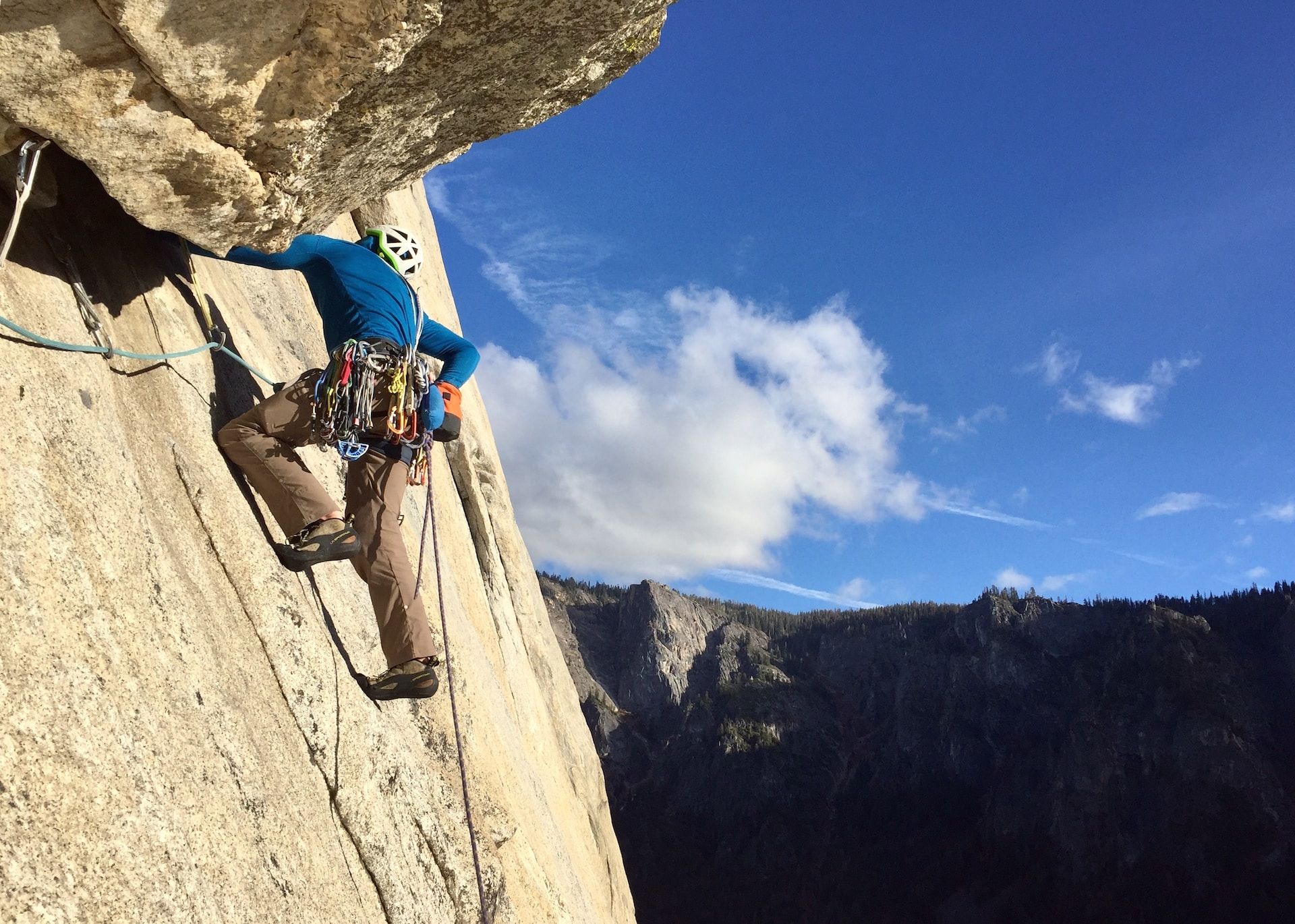 A rock climber climbing El Capitan in Yosemite National Park, California, USA