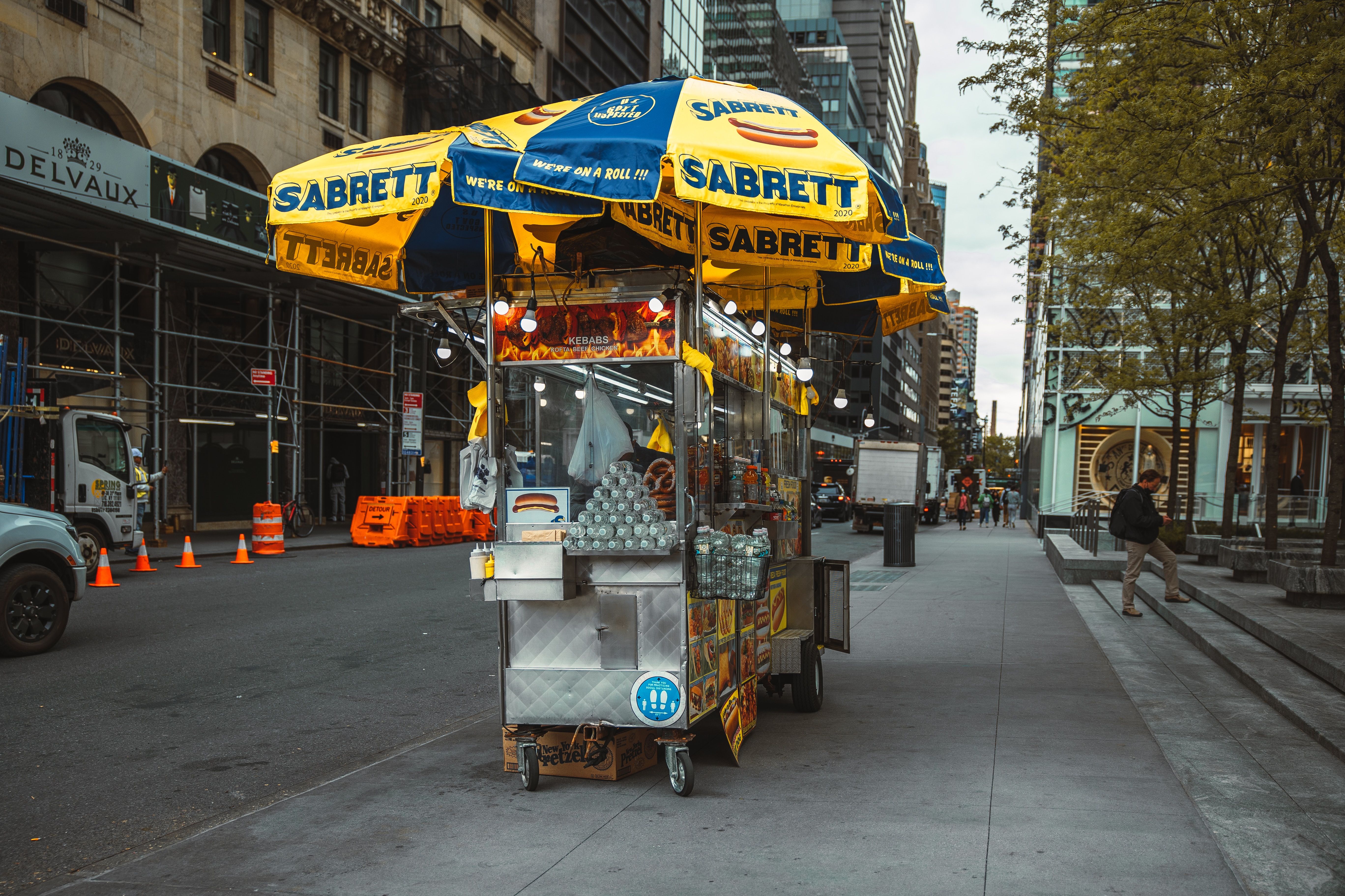 Sabrett Hot Dog Cart on a New York City street on an overcast day
