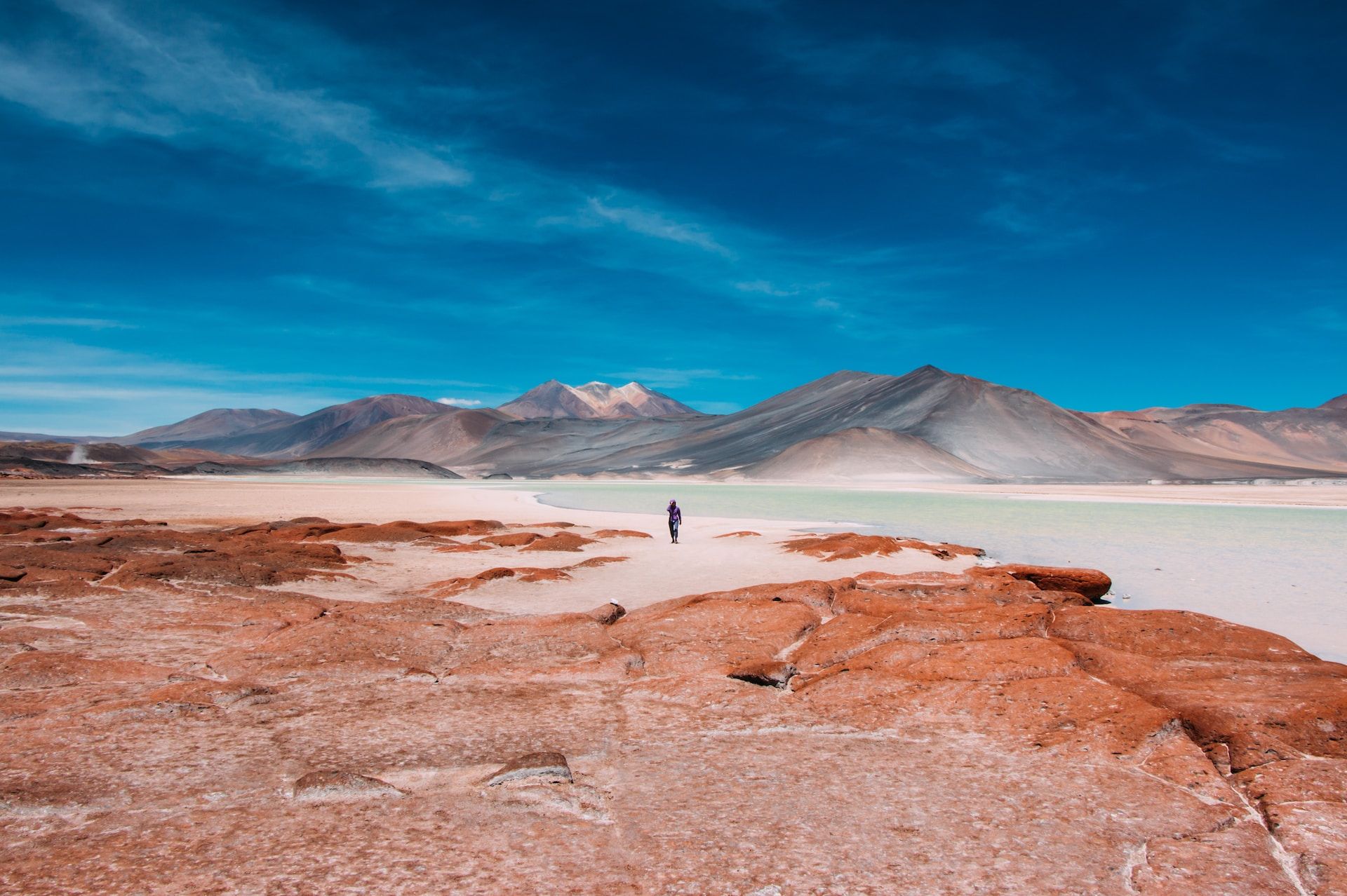 A Person Walking Alone In The Atacama Desert, Chile