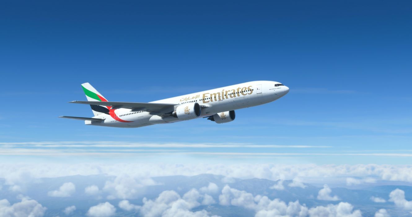 an emirates flight in mid-air