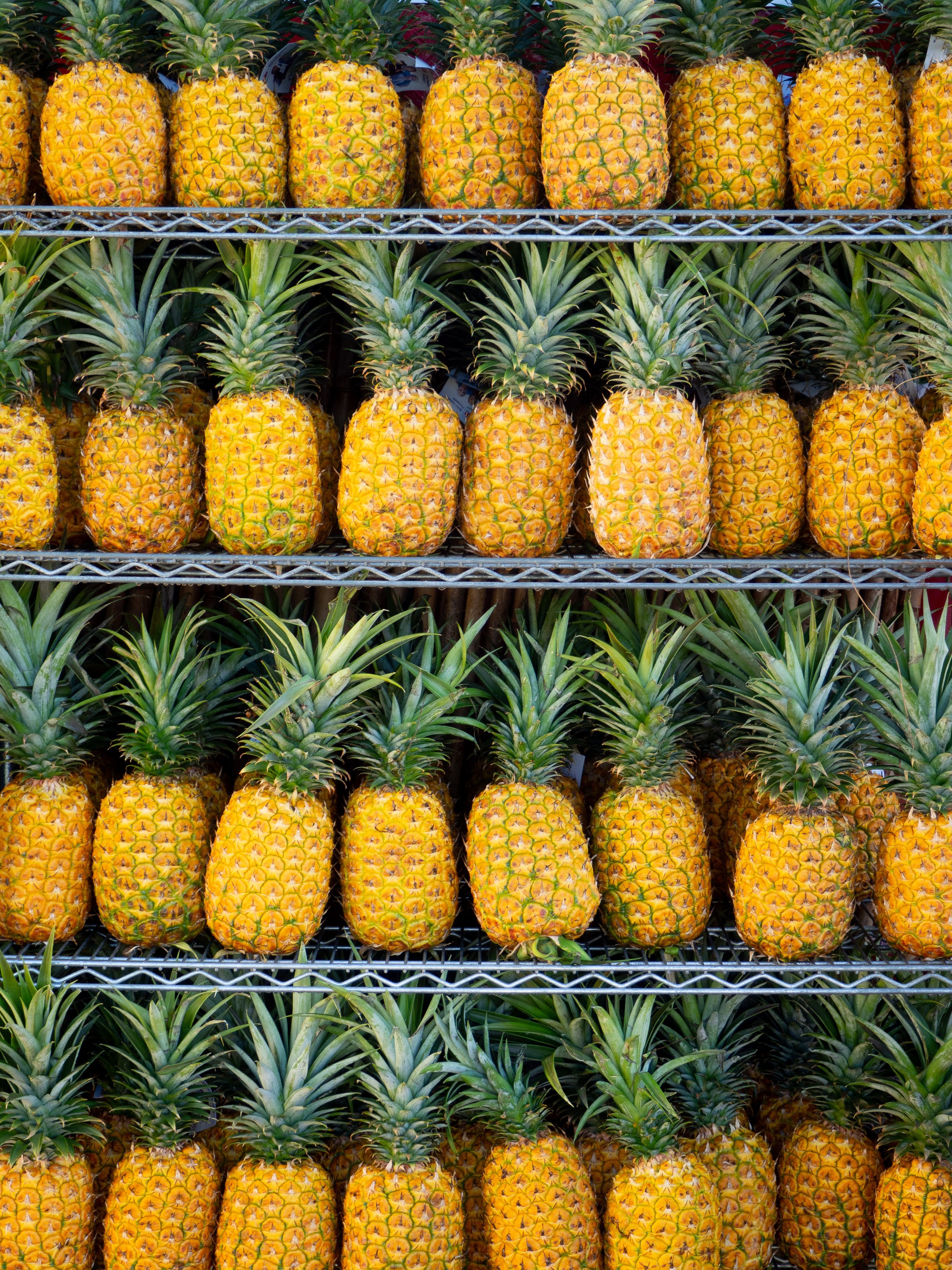 Pineapples on display at a Farmers Market in Hawaii