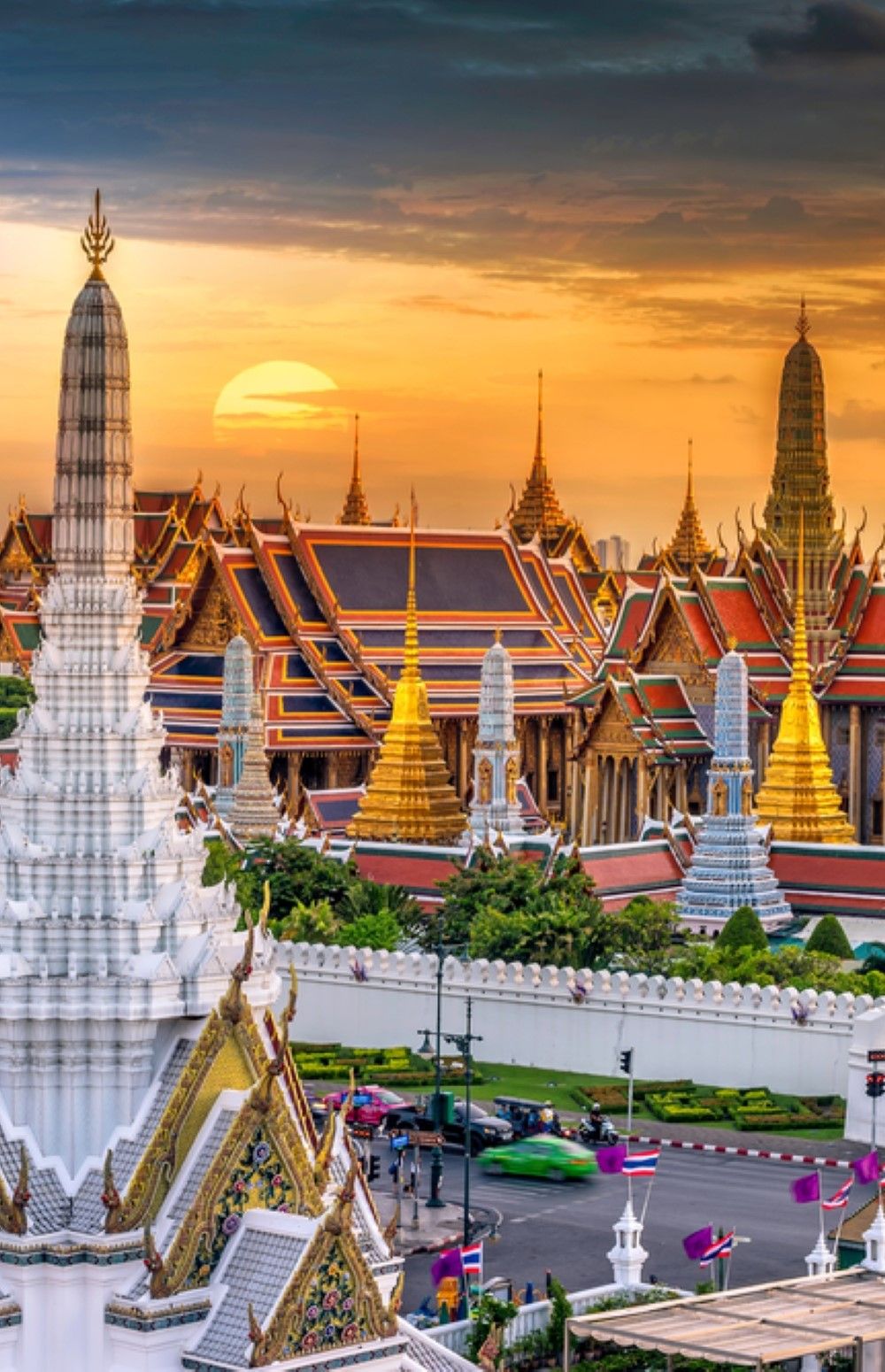 The Grand Palace and Wat Phra Keo at sunset in Bangkok, Thailand