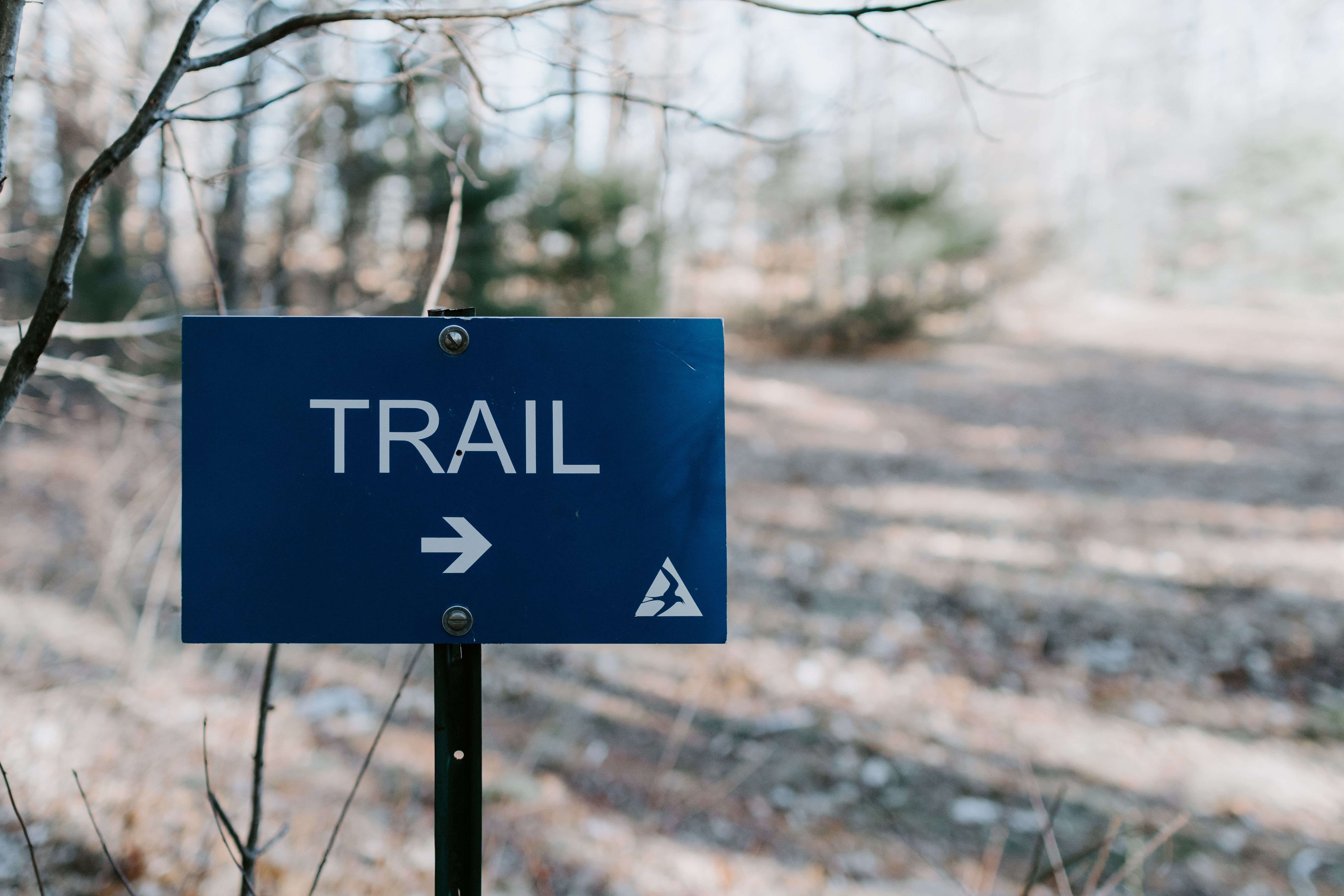 A sign directs hikers to the start of a trail