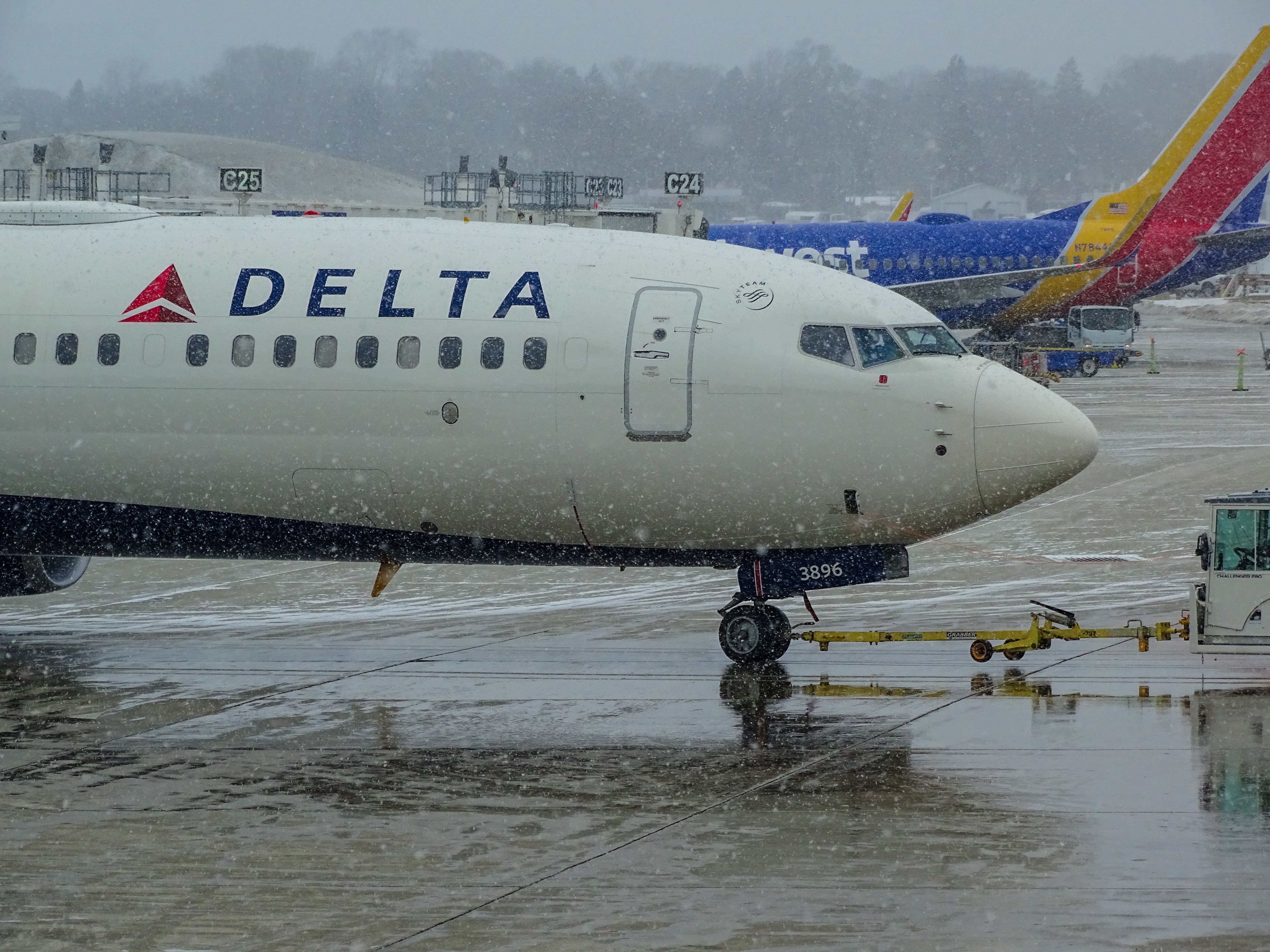 White Delta Passenger Plane At The General Mitchell International Airport, Milwaukee, USA