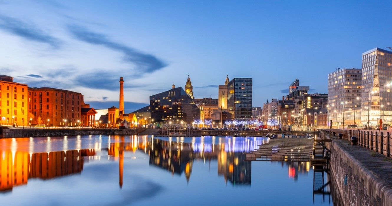 Night view of Liverpool, skyline towards Albert Dock