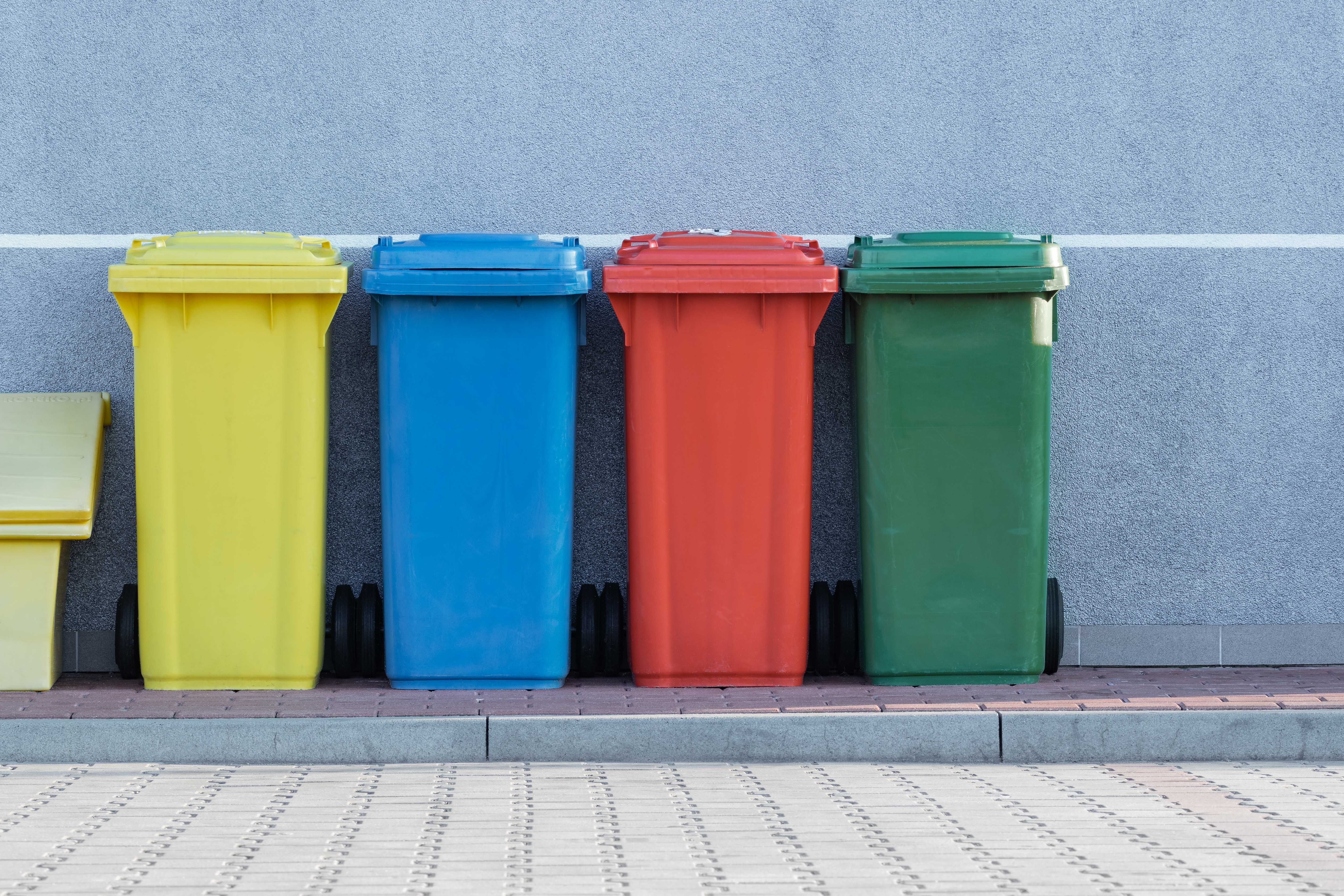 Recycling trash bins on a street