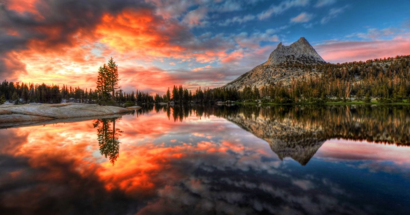 Sunset at Cathedral Lake in Yosemite National Park, California, United States of America