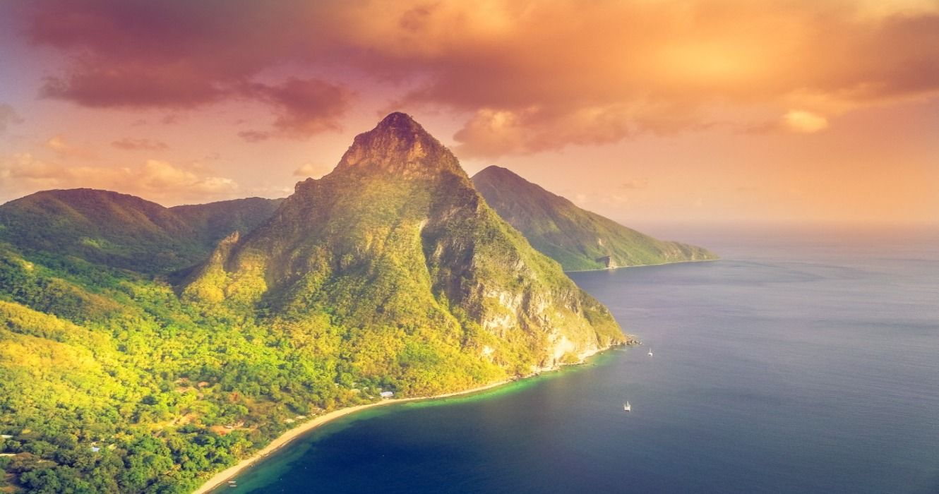 La Souffriere Bay and the Pitons, Saint Lucia, the Caribbean