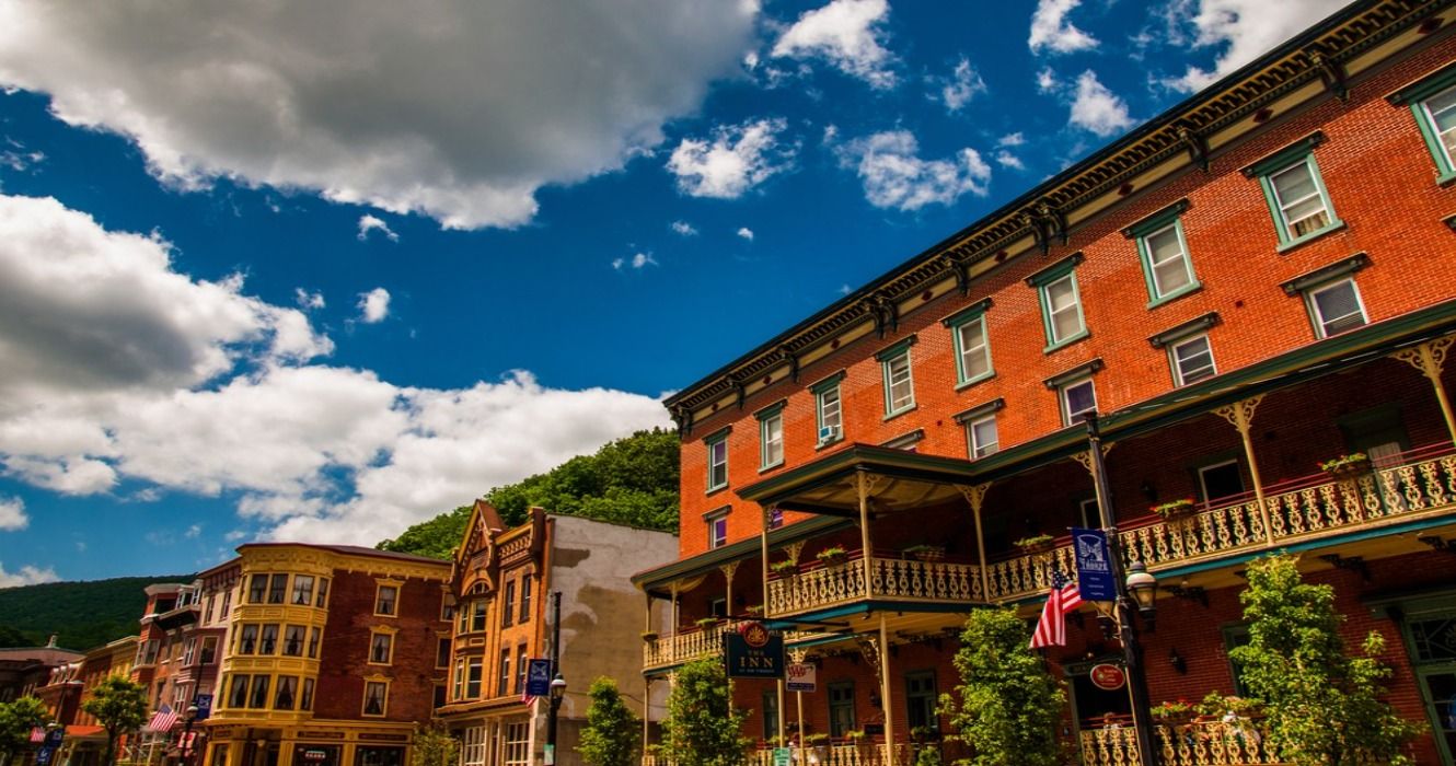 Buildings in historic town of Jim Thorpe in the Poconos Mountains, Pennsylvania, United States of America