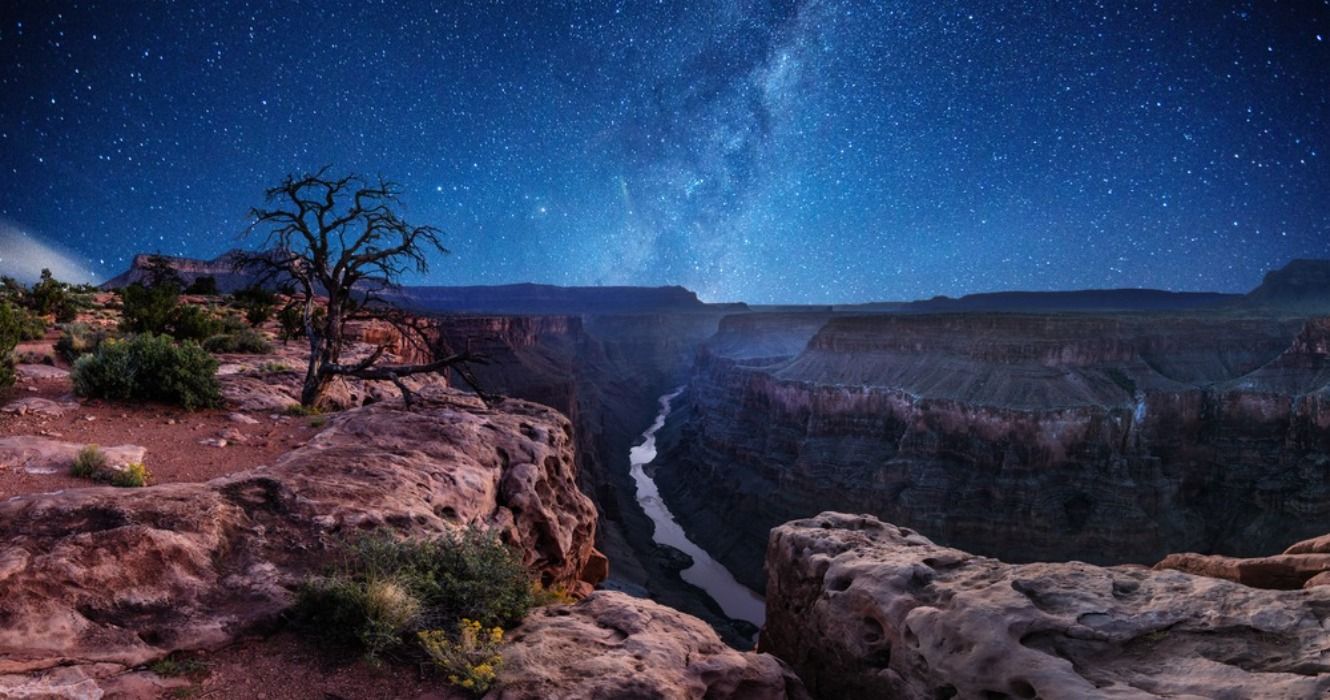 A Milky Way sky in Grand Canyon National Park at night, Arizona, USA