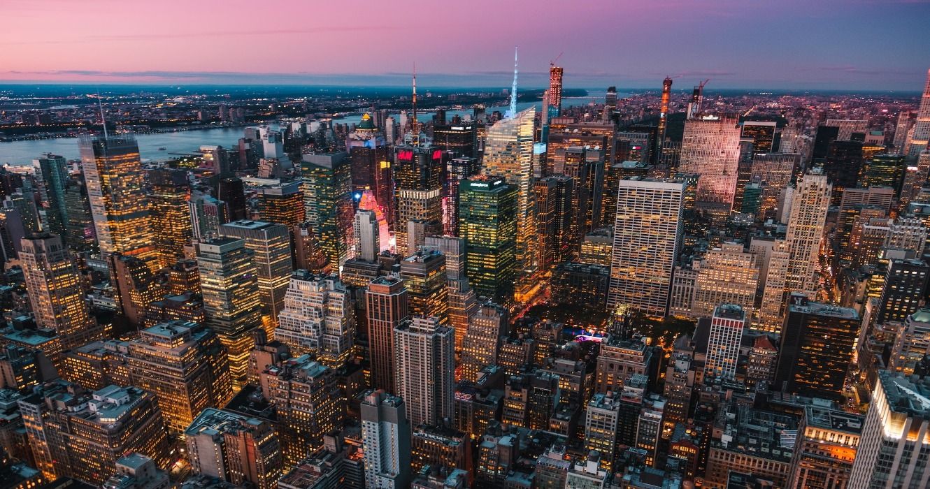 An Aerial Sunset View Of Manhattan Uptown, New York City, USA