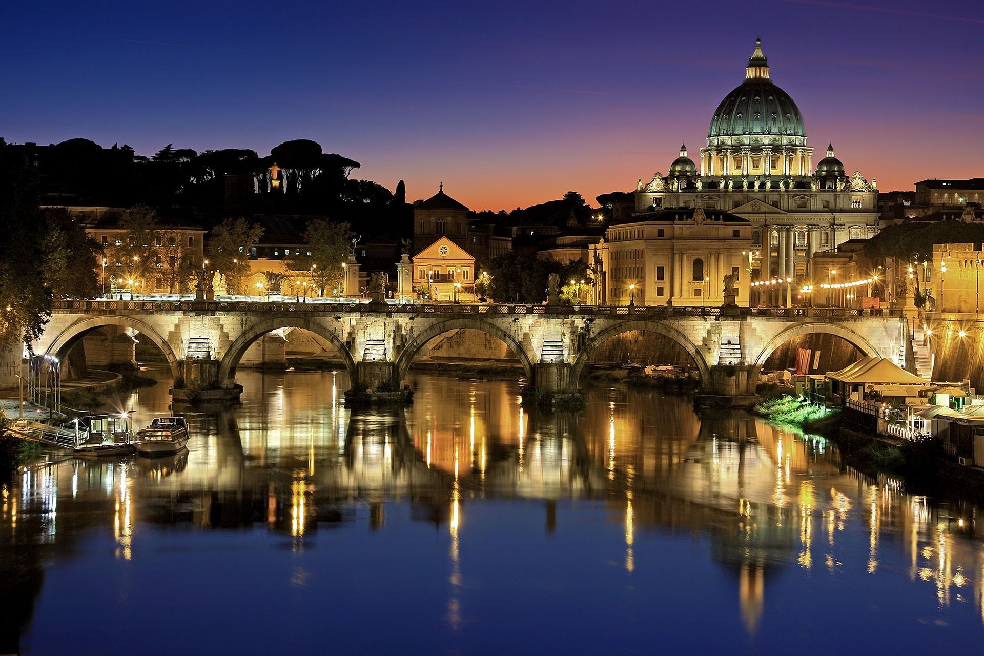 Illuminated panorama of Rome and Vatican City, Italy